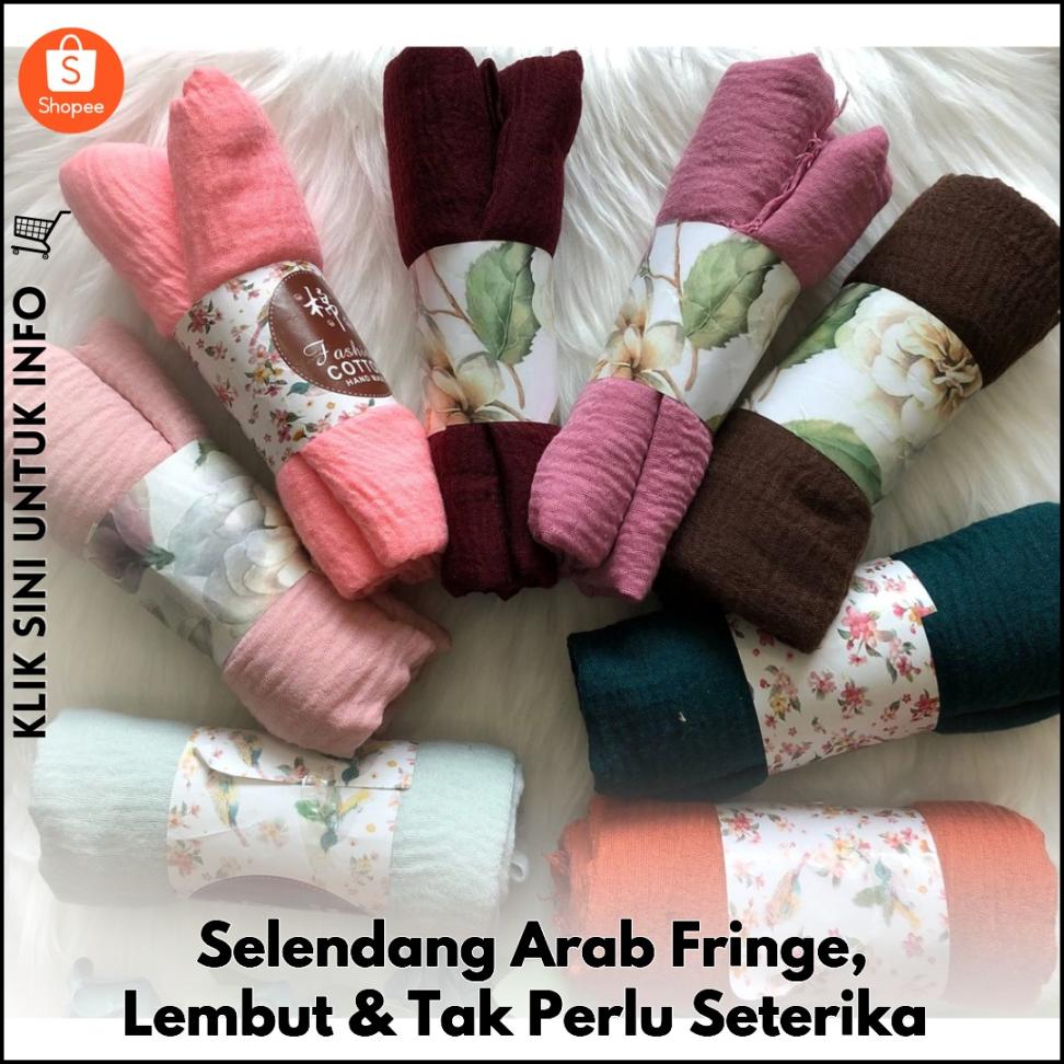 Selendang Arab Fringe, Lembut & Tak Perlu Seterika