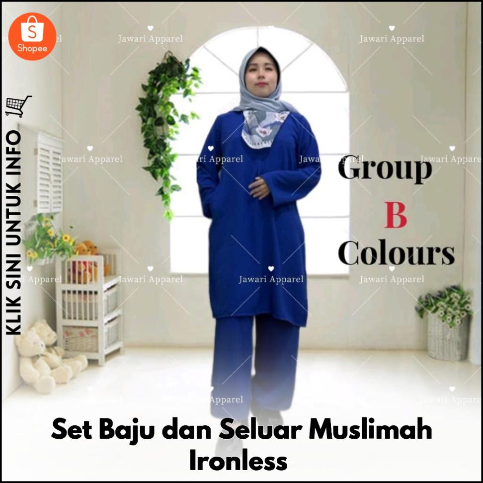 Set Baju dan Seluar Muslimah Ironless