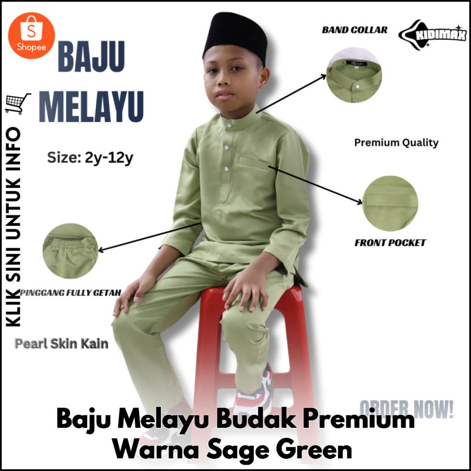 Baju Melayu Budak Premium Warna Sage Green