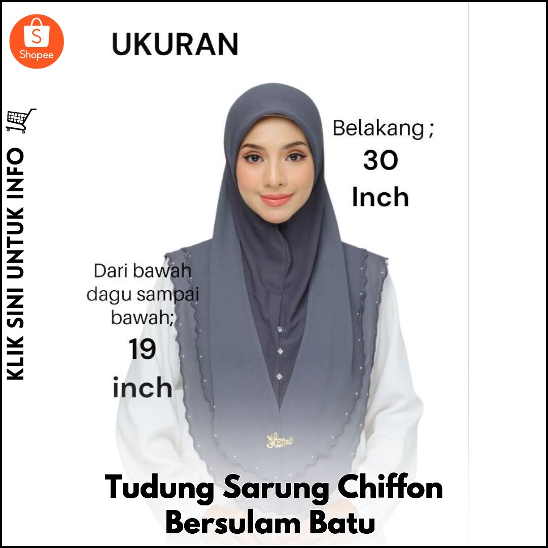 Tudung Sarung Chiffon Bersulam Batu