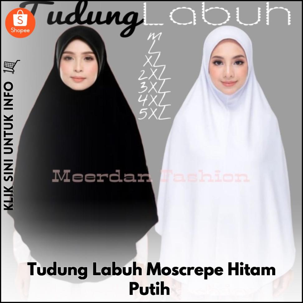 Tudung Labuh Moscrepe Hitam Putih