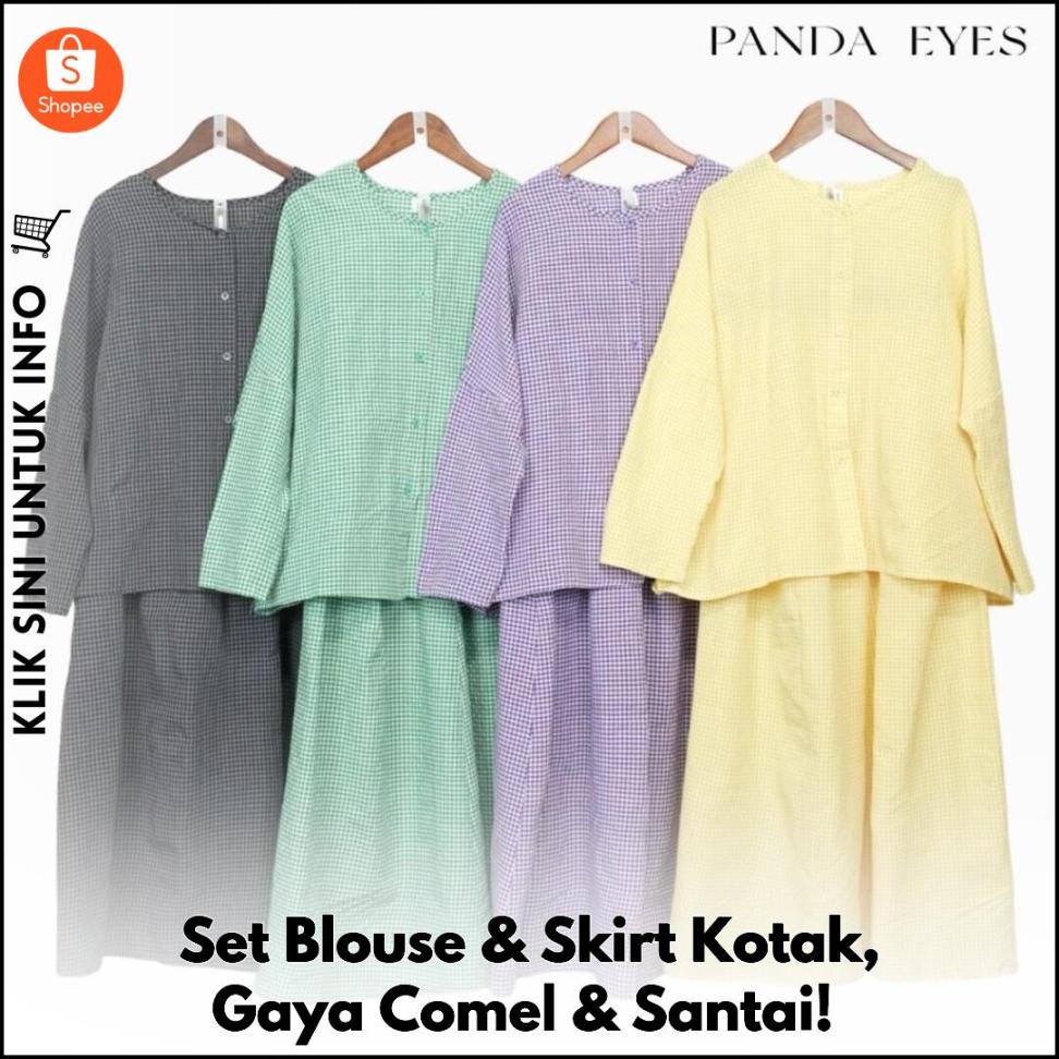 Set Blouse & Skirt Kotak, Gaya Comel & Santai!