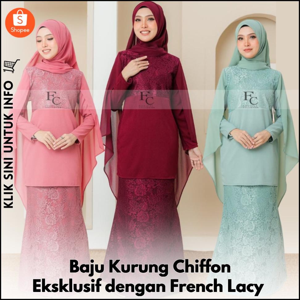 Baju Kurung Chiffon Eksklusif dengan French Lacy