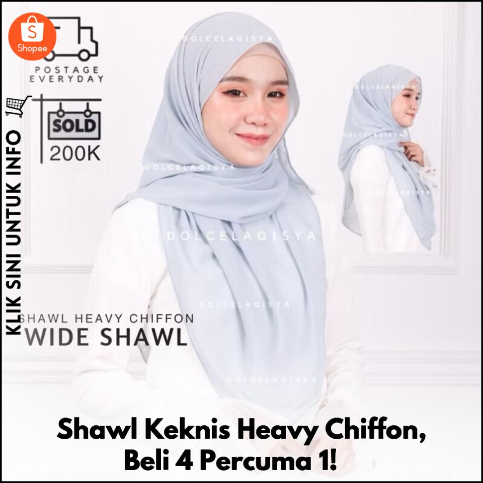 Shawl Keknis Heavy Chiffon, Beli 4 Percuma 1! ?