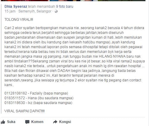 Dahi Perlu Dijahit,Kemaluan Berdarah Teruk Akibat Didera Ibu Kandung dan Kekasih