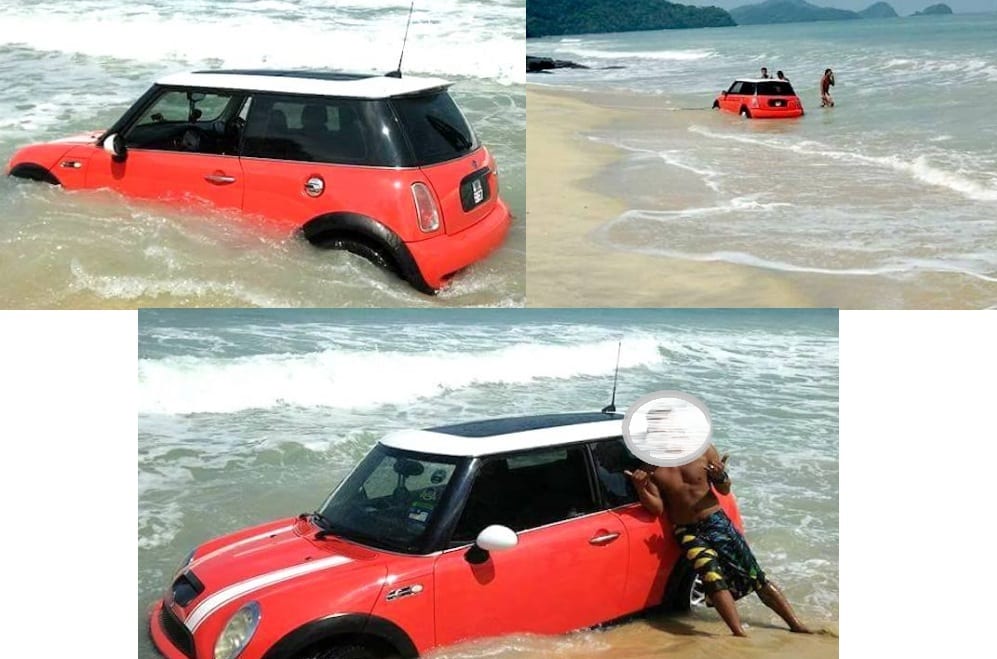 Mini Cooper Tenggelam Tepi Pantai Langkawi,Pemilik Dikecam Teruk Oleh Netizen