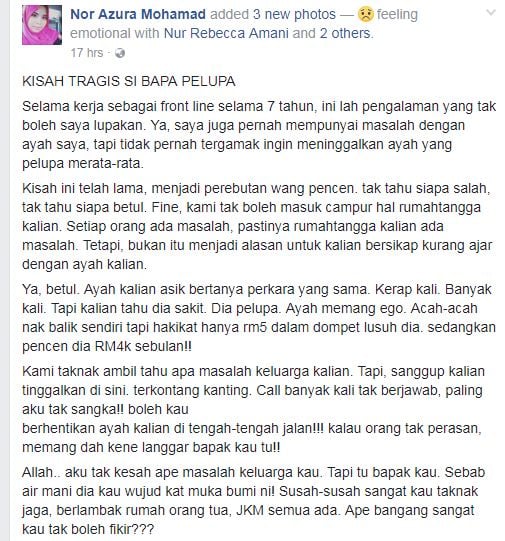 “Harap Tudung Je Labuh!”, Wanita Sanggup Tinggal Bapa Alzheimer Tepi Jalan Kerana Harta!