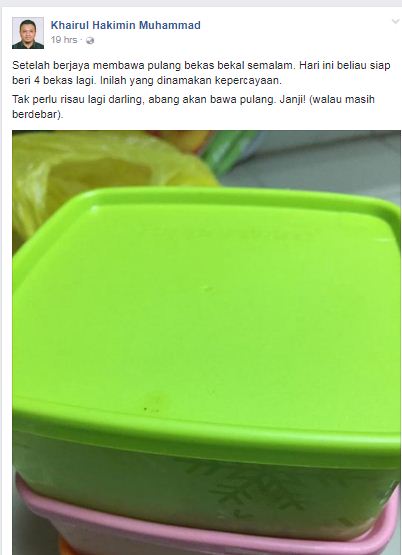 Isteri Pesan Jangan Lupa Bawa Balik Tupperware, Netizen Komen “Hanya Suami Sejati Sahaja Berani Bawa Tupperware”