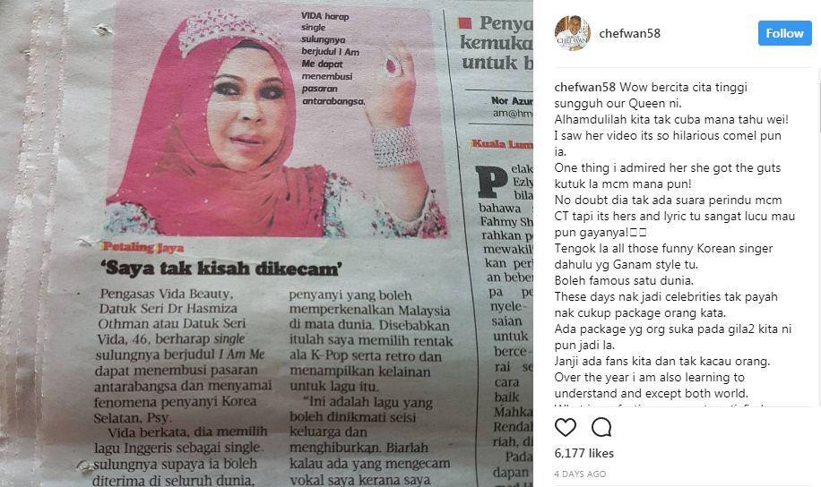 ‘Hari Ni Nak Jadi Artis Tak Perlu Ada Semua Pakej, Janji Ada Gila-Gila Pun Dah Jadilah ‘ -Chef Wan