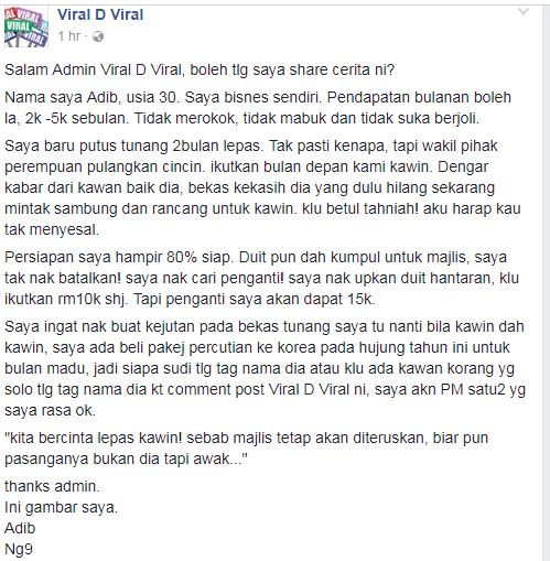 (VIRAL) Tunang Lari Ikut Kekasih Lama, Lelaki Nekad Cari Bakal Isteri Untuk Majlis Kahwin Bulan Depan!