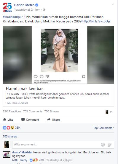 “Keluar Nanti Jangan Ikut Muka Bung Dah Ler..Buruk Benor..”, Komen Kurang Ajar Netizen Dengar Berita Kehamilan Zizie Ezette