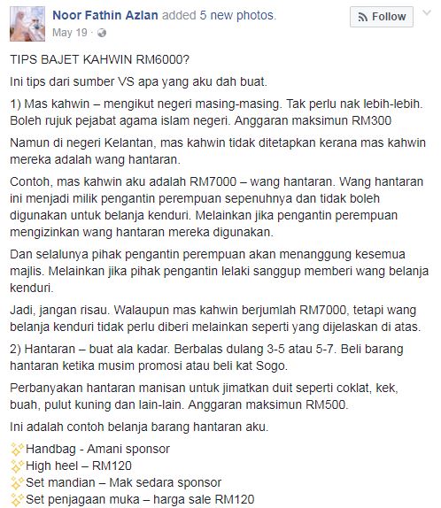 Wanita Ini Kongsi Tips Jimat Bajet Kahwin RM6K, Tapi Kenapa Dikritik Netizen?