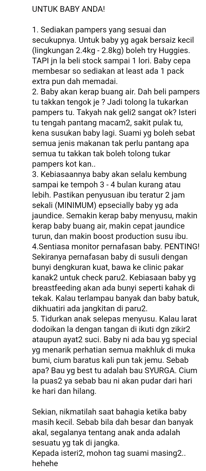 Ketahui Apa Yang Para Suami Kena Buat Selepas Isteri Bersalin