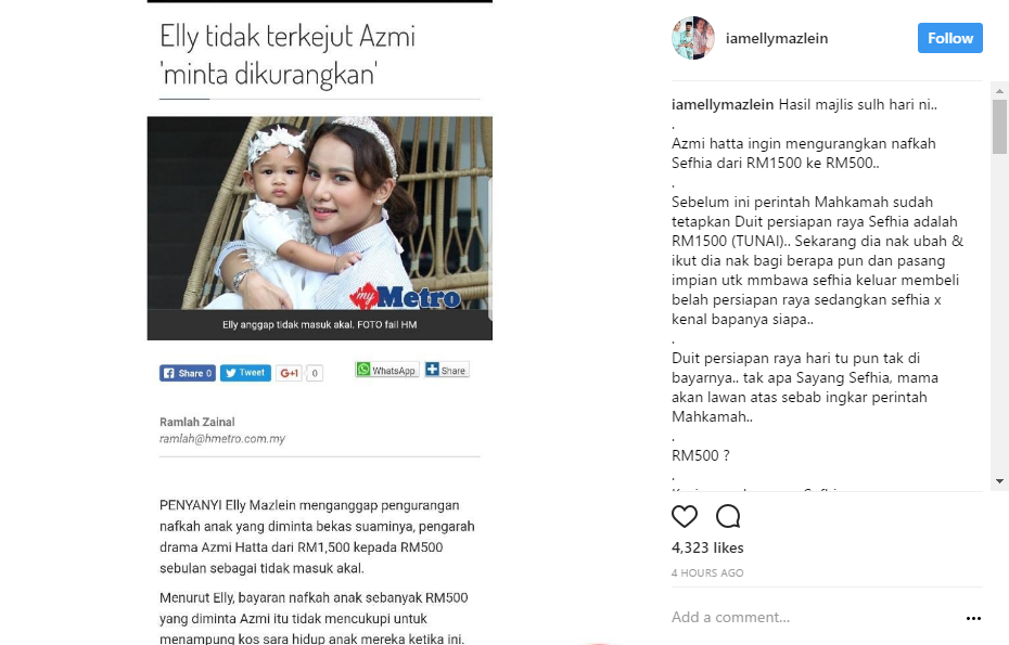 Mama Akan Lawan – Kurangkan Nafkah Anak, Elly Mazlein Kecewa Bekas Suami Berkira?