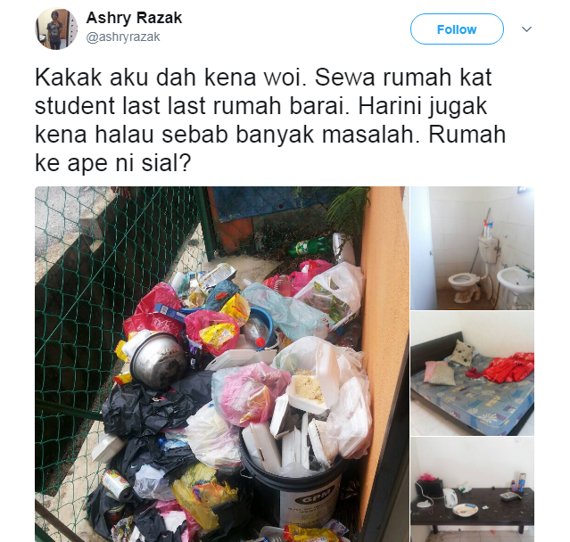 Rumah Sewa Kotor, Pelajar Pengotor Dihalau Tuan Rumah