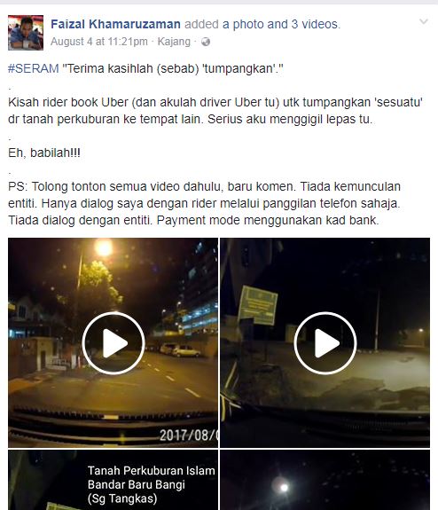 (Video) Lelaki Guna Servis Uber Tumpangkan ‘Sesuatu’ Dari Tanah Perkuburan Ke Hentian Kajang!