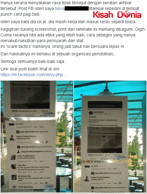 Wanita Update Status Di Facebook Luah Perasaan,Posting Facebook Di Print dan Ditampal Di Pejabat Tempat Kerja