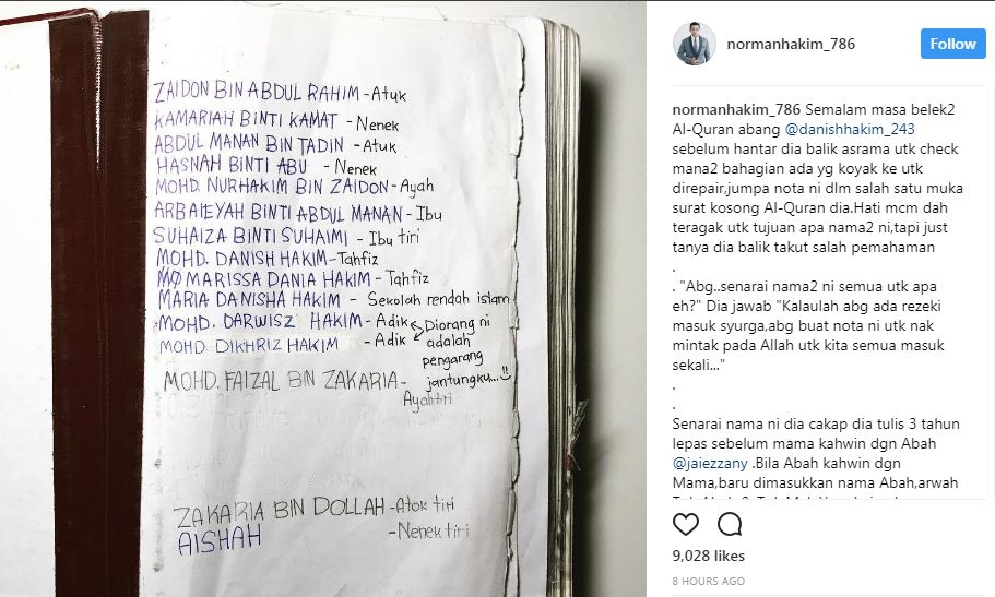 Nota Dalam Al-Quran Anak Buat Norman Hakim Terharu!