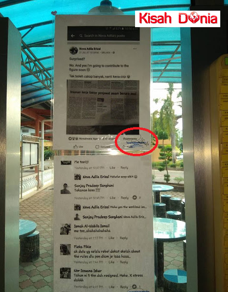 Wanita Update Status Di Facebook Luah Perasaan,Posting Facebook Di Print dan Ditampal Di Pejabat Tempat Kerja