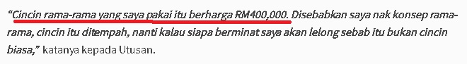 Inilah Dia Cincin Ds Vida Yang Mencecah Harga RM 400,000 Yang Nilainya Macam Rumah Mewah,Fuh!!!