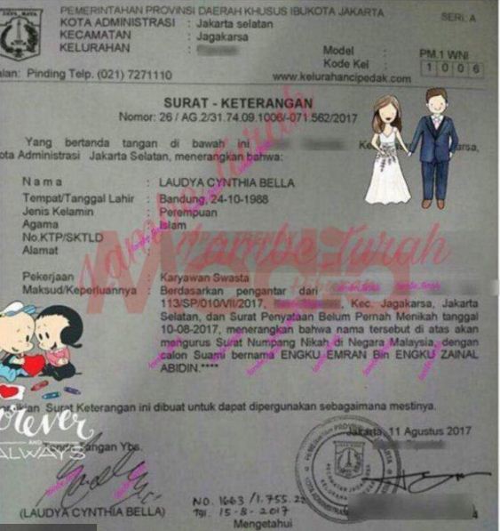 Nikah Petang Tadi, Kad Kahwin Engku Emran & Laudya Cynthia Bella Tersebar!