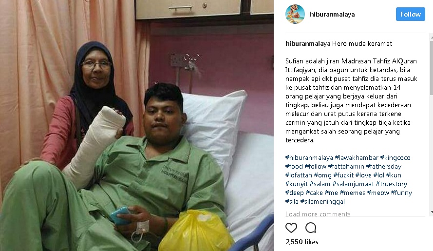 Putus Urat dan Cedera Teruk Akibat Melecur,Pemuda Ini Dianggap Hero Kerana Membantu Pelajar Tahfiz Selamatkan Diri