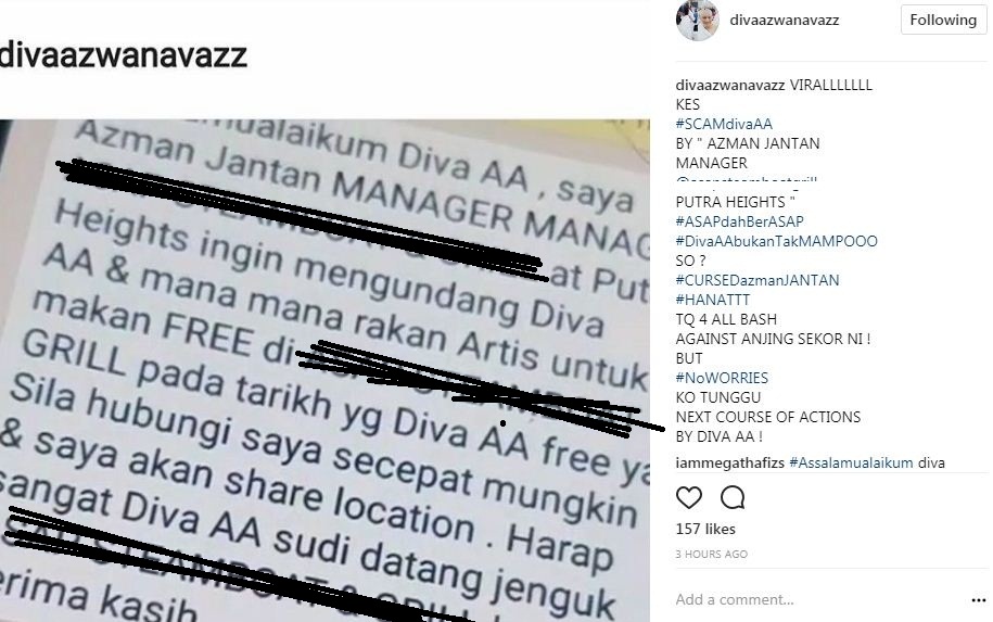 KECOH Lelaki Dakwa Manager Restoren Steamboat Tipu Diva Azwan Ali Hampir RM1200!