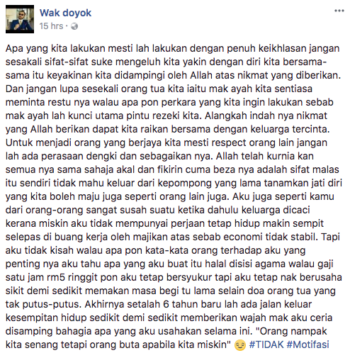 “Jangan Pernah Lupa Mak Ayah” – Keluarga Dicaci Kerana Miskin, Ini Kisah Motivasi Wak Doyok Untuk Berjaya