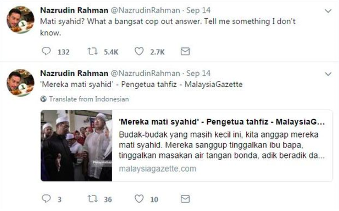 Tiada Niat Nak Pertikai ‘Mati Syahid’ – Naz Mohon Maaf Terlampau Emosi Di Twitter