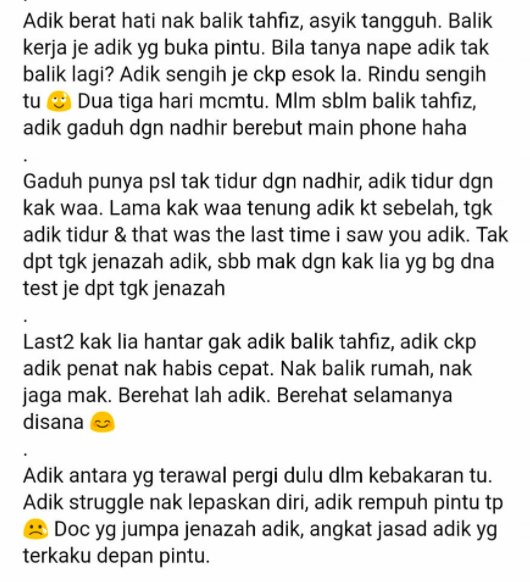 ‘Kak Waa Tahu Tak Layak Tapi Adik Tolong Tarik Kami Semua Masuk Syurga.. Rindu” – Kakak Mangsa