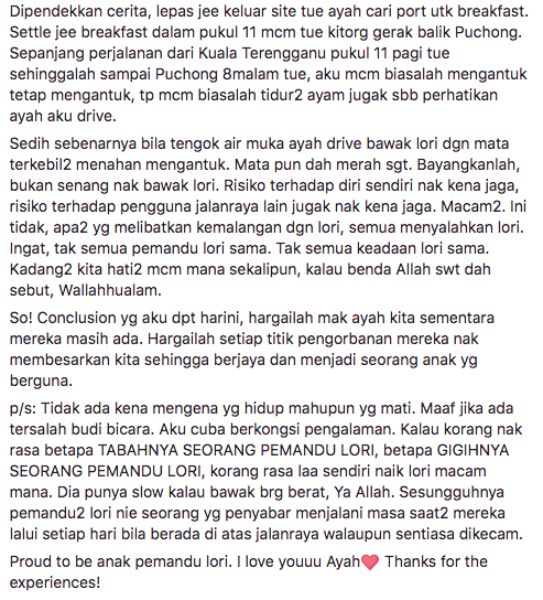 ‘Macam Ni Rupanya Ayah Kerja Siang Malam’ – Walau Dikecam Anak Pemandu Lori, Gadis Ini Cerita Pengalaman Berharga