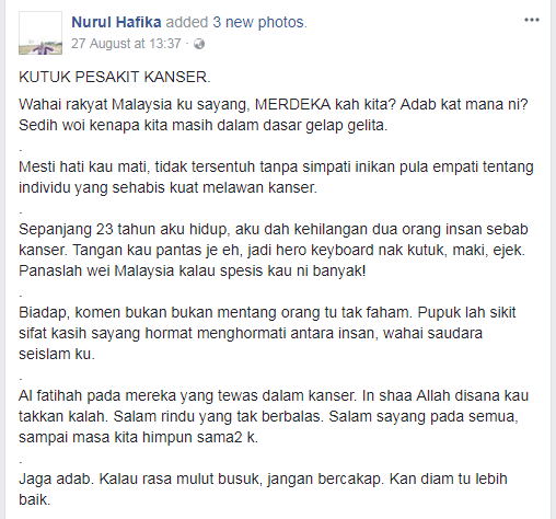 “Kepala Awak Seperti Kemaluan”-Netizen Kutuk Pesakit Kanser Yang Botak Live Di Facebook