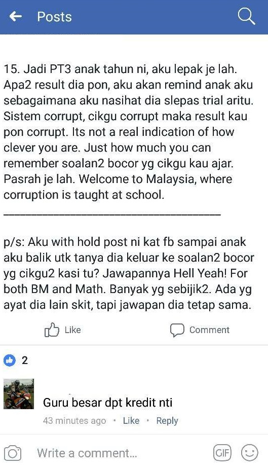 “Kau Tengoklah Nanti Batch Ni Jadi Setan Terbesar Dalam Sejarah Korupsi, Pecah Amanah Negara..”, Bapa Kecewa Guru Sogok Jawapan PT3 Untuk Capai KPI!