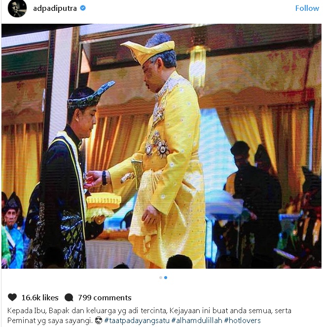 Adiputra Dapat Pangkat Dato` Dari Sultan Pahang,Bekas Isteri Turut Ucap Tahniah