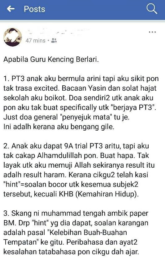 “Kau Tengoklah Nanti Batch Ni Jadi Setan Terbesar Dalam Sejarah Korupsi, Pecah Amanah Negara..”, Bapa Kecewa Guru Sogok Jawapan PT3 Untuk Capai KPI!