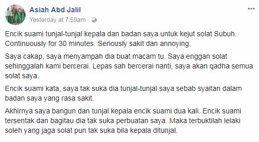 “Encik Suami Tunjal-Tunjal Kepala Kejut Solat Subuh…”, Asiah Jalil Nekad Failkan Perceraian Dengan Suami!