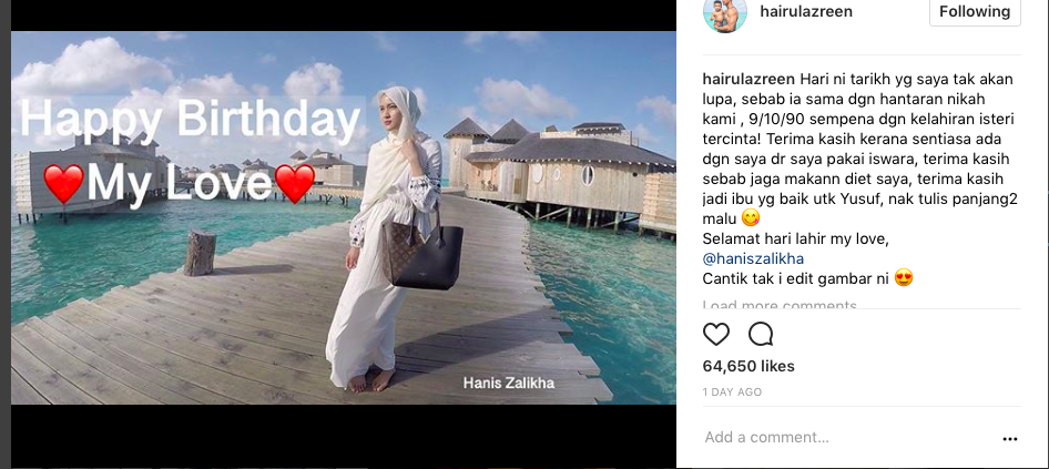 Sentiasa Ada Dari Pakai Iswara – Ucapan Hairul Azreen Ini Buat Netizen Terharu. Sweetnya!