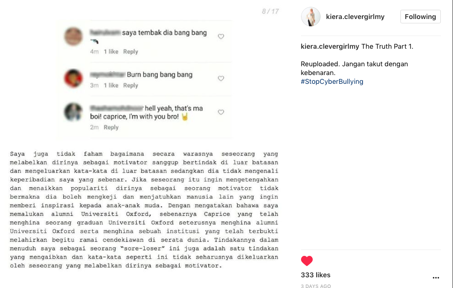 Hentikan Raih Populariti Murahan – Isu Perang Siber Caprice, Kiera Clever Girl Tampil Bersihkan Nama