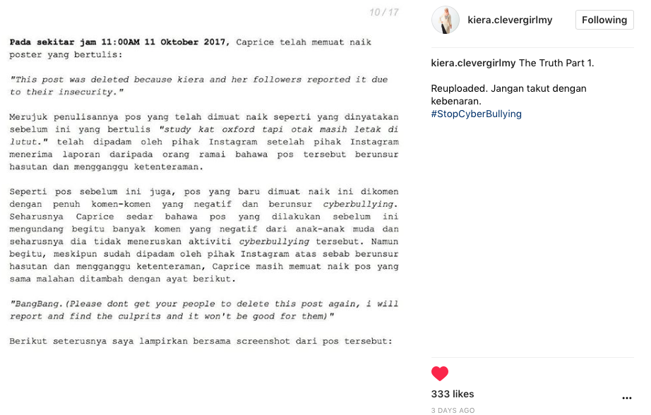 Hentikan Raih Populariti Murahan – Isu Perang Siber Caprice, Kiera Clever Girl Tampil Bersihkan Nama