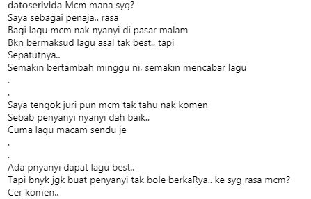 [Video] “Bagi Lagu Macam Nak Nyanyi Pasar Malam..” DS Vida Komen Pemberian Lagu GV, Netizen Mahu Juri Pilih?