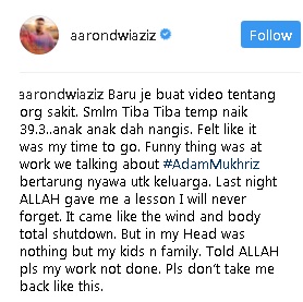 “Waktu Tu Anak-anak Dah Mula Menangis”-Aaron Aziz Terlantar Di Hospital,Kongsi Rasa Seperti Berada Di Hujung Nyawa