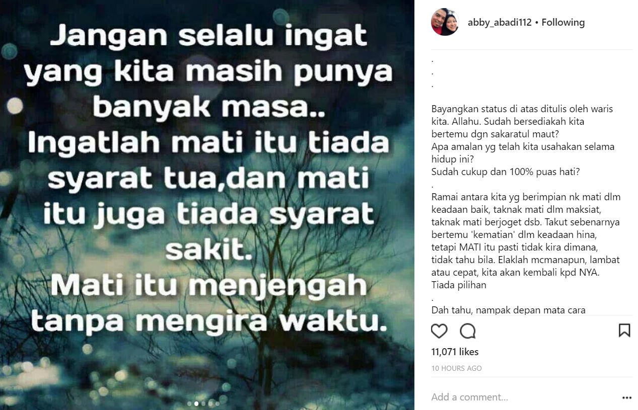 Abby Abadi Umum Meninggal Dunia Di Instagram, Ramai Netizen Lega Bila Dapat Tahu Yang Sebenarnya…