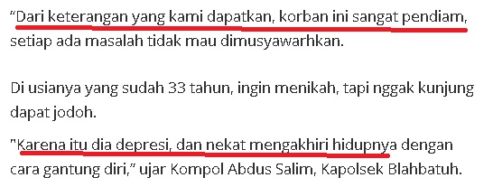 Putus Asa Belum Jumpa Jodoh Di Usia 33 Tahun,Lelaki Ini Nekad Untuk Bunuh Diri