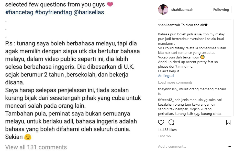 Betulkah Tunang Shila Amzah Tidak Fasih Berbahasa Melayu? Ini Jawapan Padu Daripada Shila…