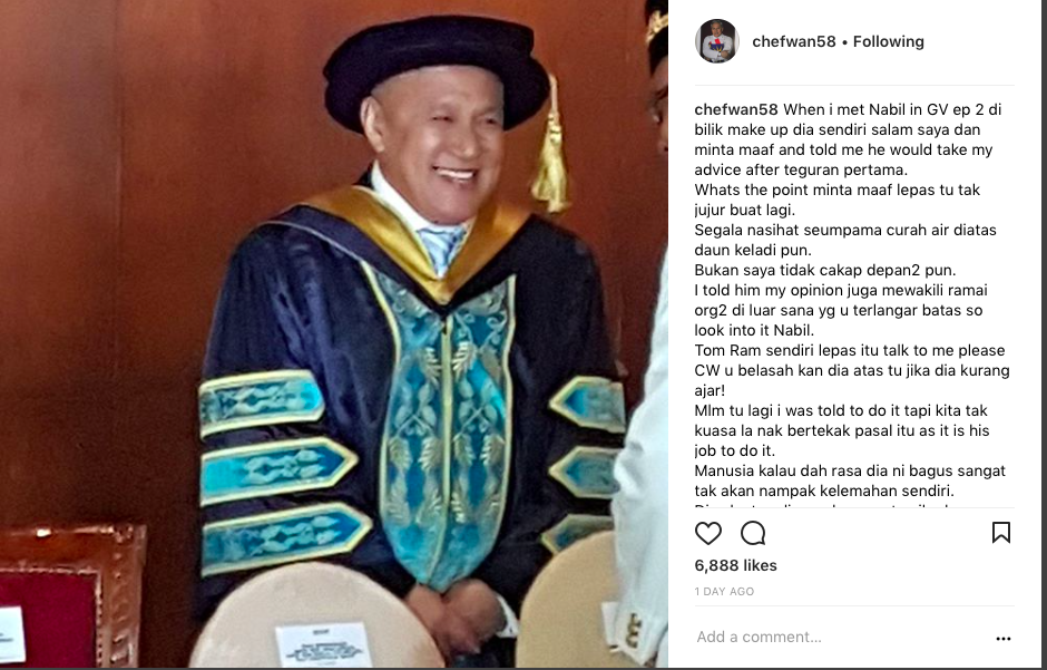 Rasa Diri Bagus Sangat! – Sentap Dengan Teguran, Chef Wan Anggap Nabil Naik Lemak?