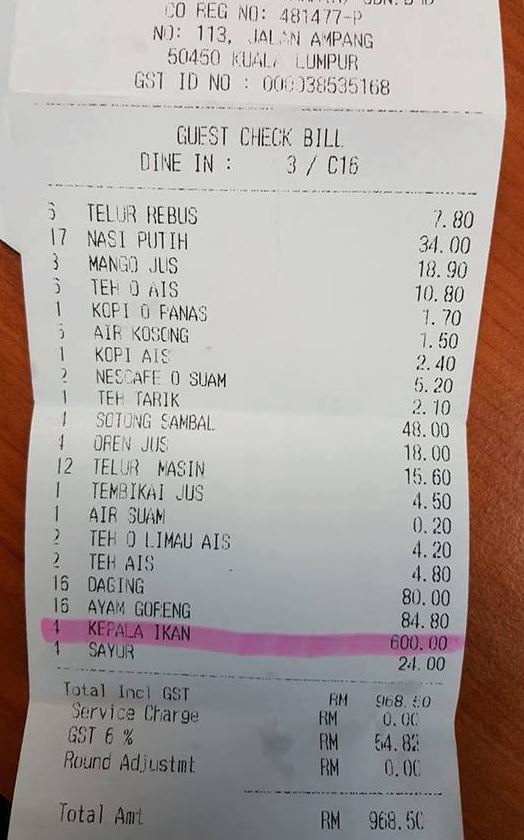 Patutlah Kena Caj RM600, Rupanya Ambil Kari Kepala Ikan Saiz XL…