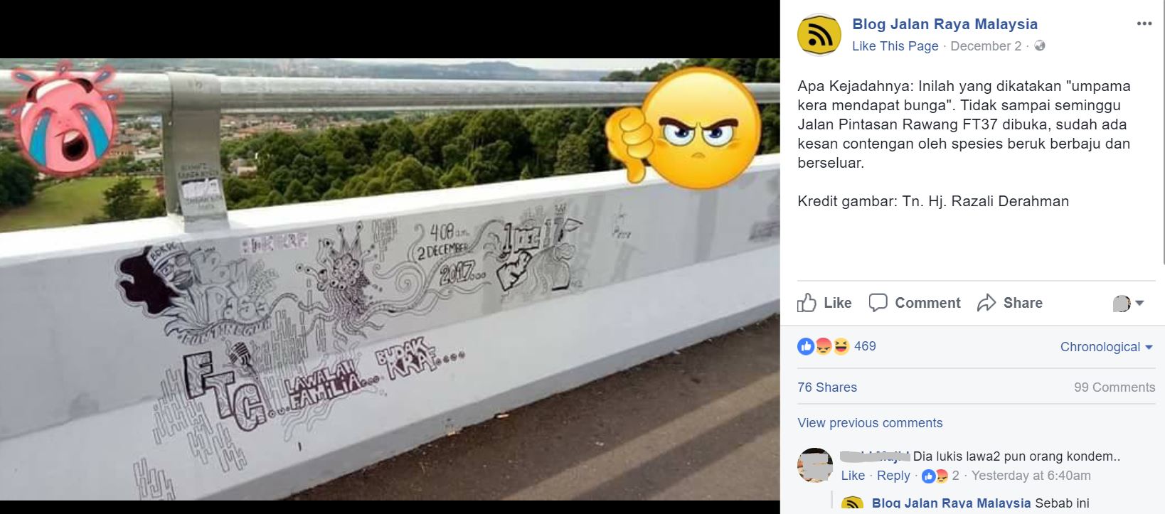 Tidak Bertanggungjawab! Baru Seminggu Dibuka Untuk Pengguna Jalan Raya, Tembok Rawang Bypass Sudah Dicemari Dengan Lukisan Graffiti!