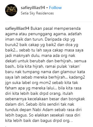 “Bukan Persenda Agama, Adatlah Iman Naik Turun..” -Kembali Jadi ‘Wanita’, Safiey Illias Beri Penjelasan?