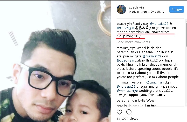 Coach Yin Bakal Suami Sajat Berang Bila Ada Followers Kecam Hubungan Mereka,Minta Haters Berambus Dari  Ruang Komen