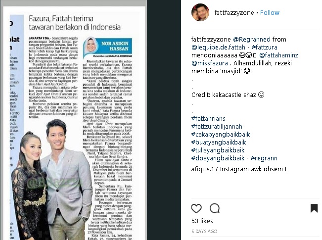 Fattah dan Fazura Kongsi Berita Gembira Dapat Rezeki Besar Lepas Kahwin,Wow Tahniah!!!